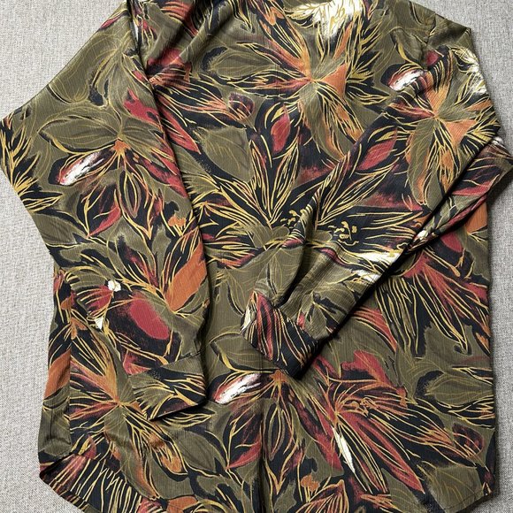 Le Caviar Petite Blouse Women Small Multicolor Floral Fall Leaves Button Office - Picture 13 of 13